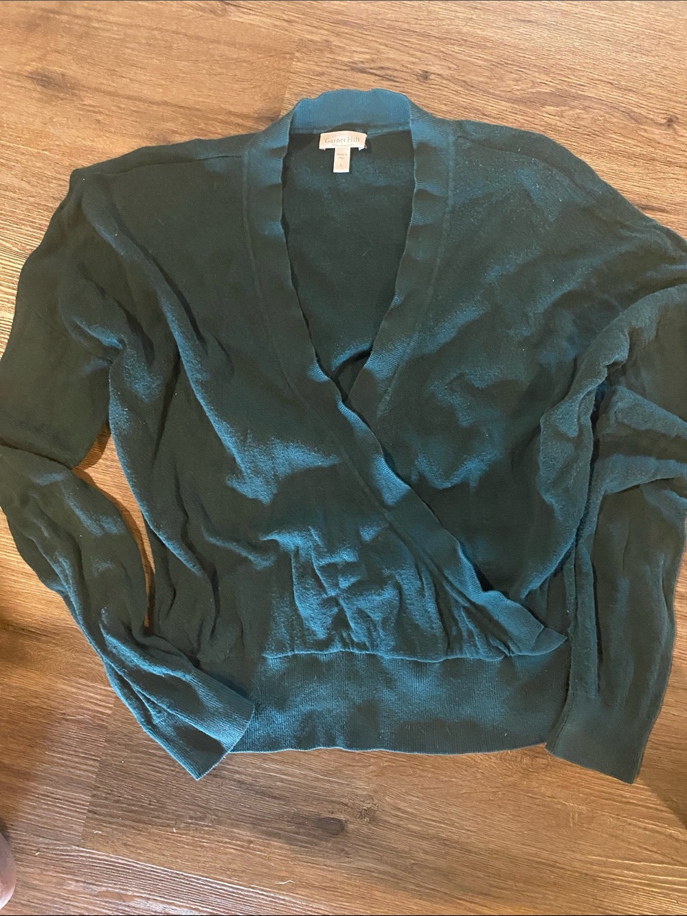 Garnet hill Pima cotton wrap sweater top surplice green L large